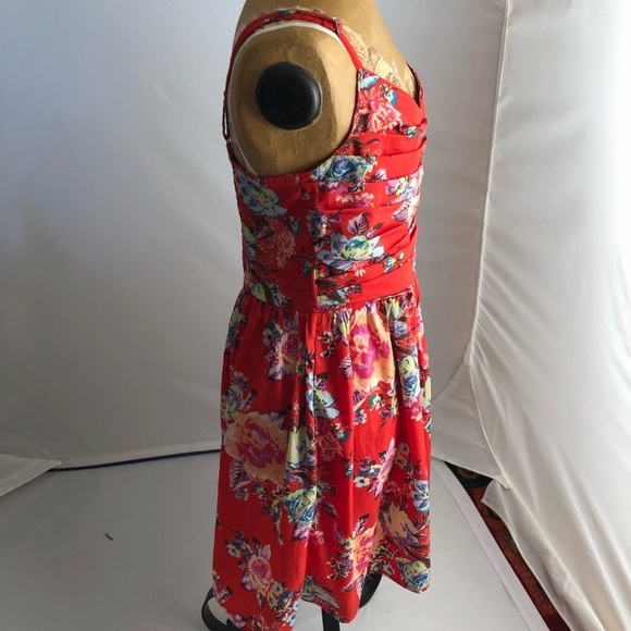Roxy red multicolor floral skater sundress with adjustable straps S - Picture 4 of 12
